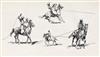 EDWARD BOREIN Group of 4 pen and ink drawings of cowboys.